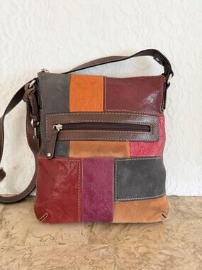 FOSSIL Multicolored patchwork Leather suede sling bag crossbody shoulder bag